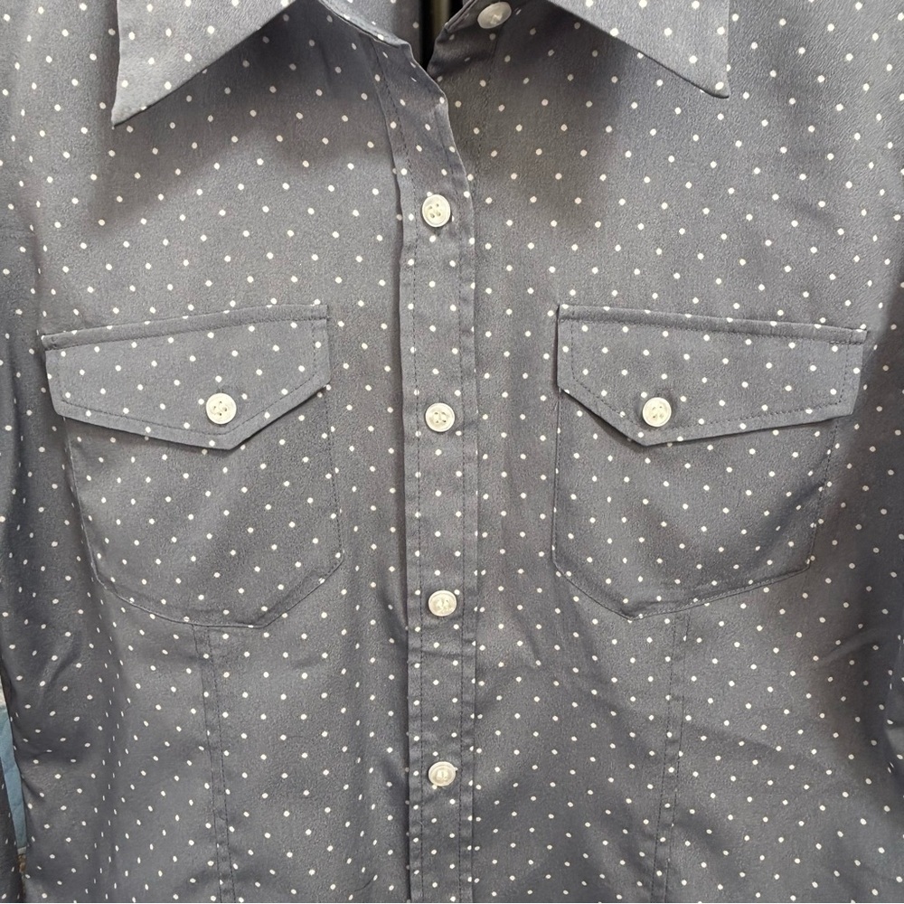 Pendleton Dusty Blue w/White Polka Dot Button-Up Shirt Women’s Size 8P - Picture 10 of 11